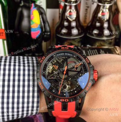 Roger Dubuis Excalibur Skeleton Copy Watch Black DLC Case 46mm